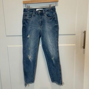 KanCan High Rise Distressed Skinny‎ Jeans Frayed Hem Blue KC8447M Size 1 24